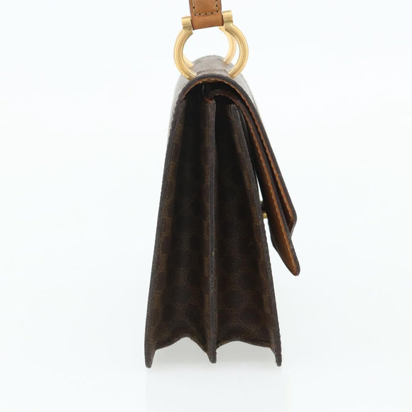 CELINE Macadam Canvas Hand Bag PVC Leather Brown Gold Auth 180162