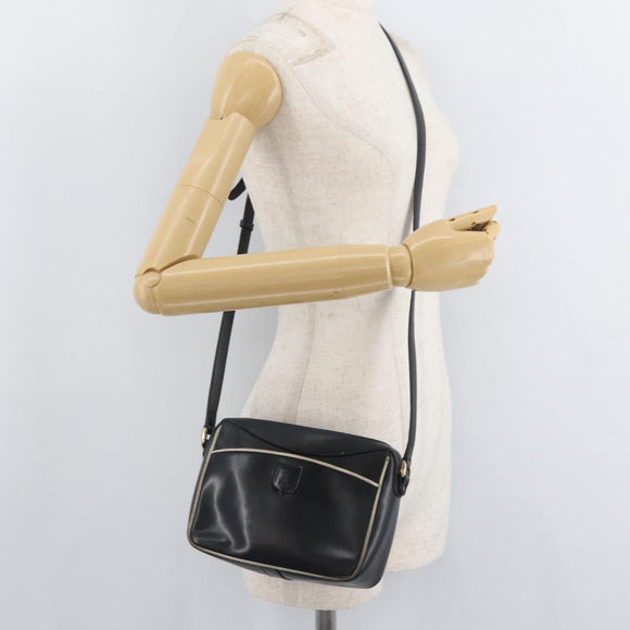 CELINE Shoulder Bag Leather Black Gold Auth 180163