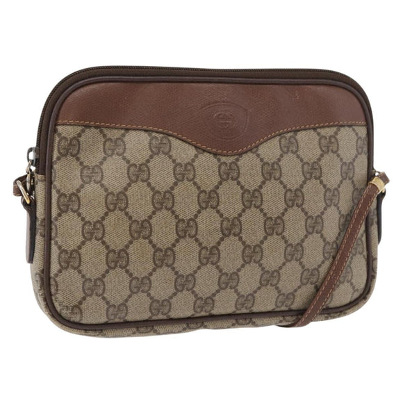 GUCCI GG Supreme Shoulder Bag PVC Beige Gold Auth 180164