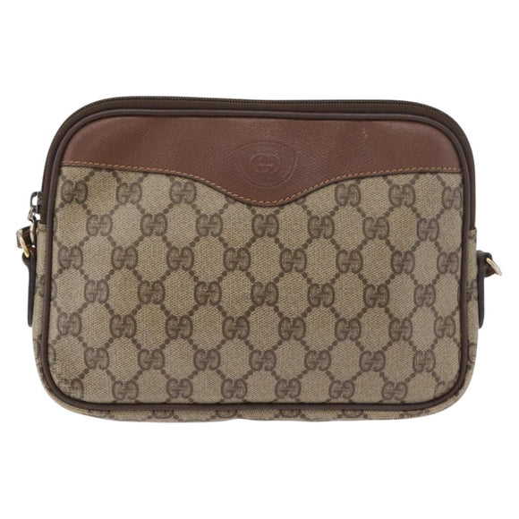 GUCCI GG Supreme Shoulder Bag PVC Beige Gold Auth 180164