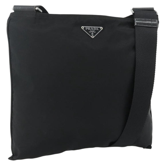 PRADA Shoulder Bag Nylon Black Silver Auth 180168
