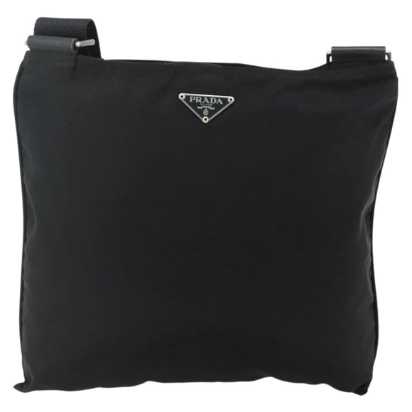 PRADA Shoulder Bag Nylon Black Silver Auth 180168