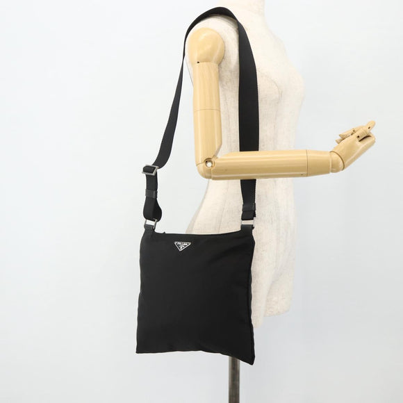 PRADA Shoulder Bag Nylon Black Silver Auth 180168