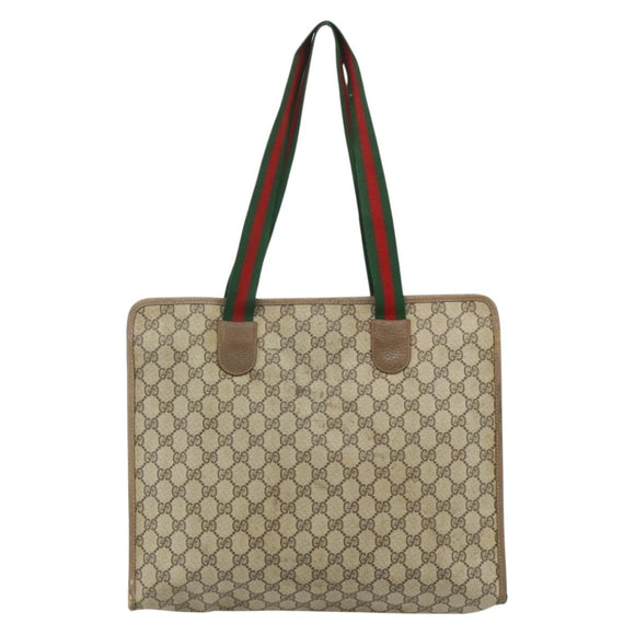 GUCCI GG Supreme Web Sherry Line Tote Bag PVC Beige Red 89 02 997 Auth 180169