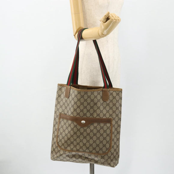 GUCCI GG Supreme Web Sherry Line Tote Bag PVC Beige Red 40 02 003 Auth 180170
