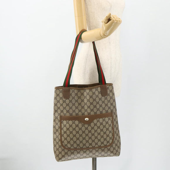 GUCCI GG Supreme Web Sherry Line Tragetasche PVC Beige Rot 3902003 Auth 180171