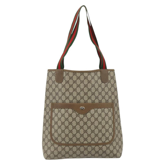 GUCCI GG Supreme Web Sherry Line Tragetasche PVC Beige Rot 3902003 Auth 180171