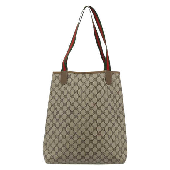 GUCCI GG Supreme Web Sherry Line Tragetasche PVC Beige Rot 3902003 Auth 180171
