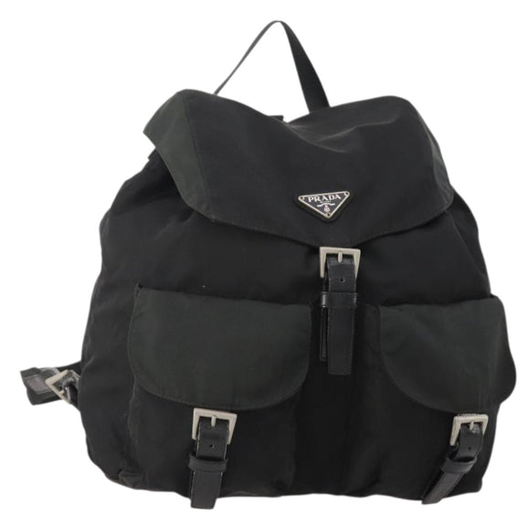 PRADA Rugzak Nylon Zwart Zilver Auth 180173