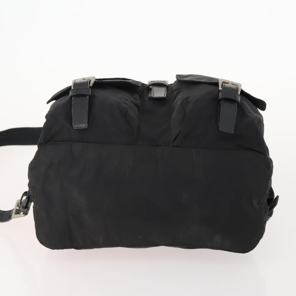 PRADA Rugzak Nylon Zwart Zilver Auth 180173