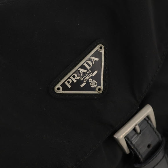 PRADA Rugzak Nylon Zwart Zilver Auth 180173