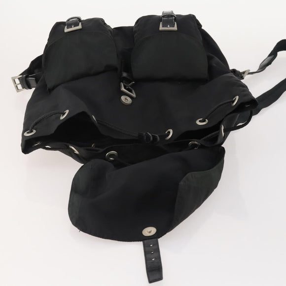 PRADA Rugzak Nylon Zwart Zilver Auth 180173