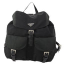 PRADA Rugzak Nylon Zwart Zilver Auth 180173-13