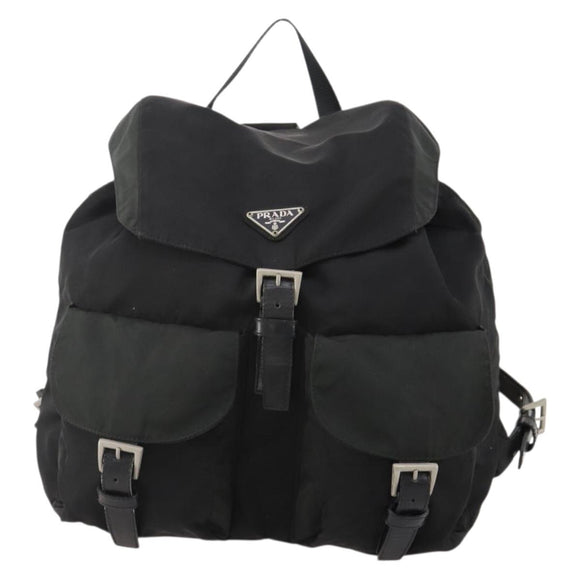 PRADA Rugzak Nylon Zwart Zilver Auth 180173