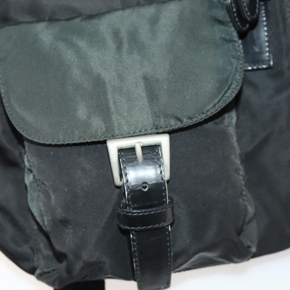 PRADA Rugzak Nylon Zwart Zilver Auth 180173