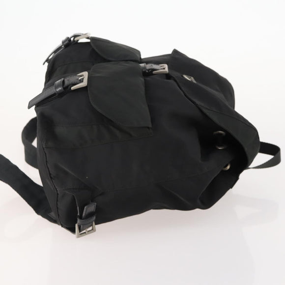PRADA Rugzak Nylon Zwart Zilver Auth 180173