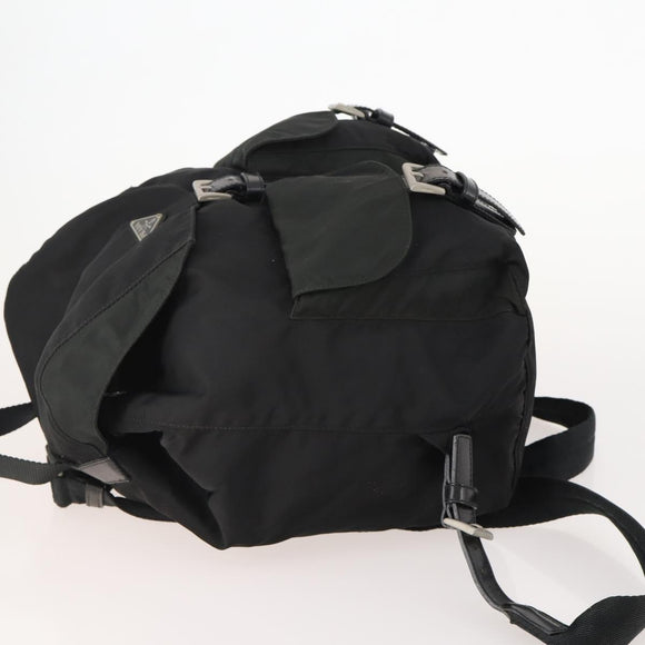 PRADA Rugzak Nylon Zwart Zilver Auth 180173