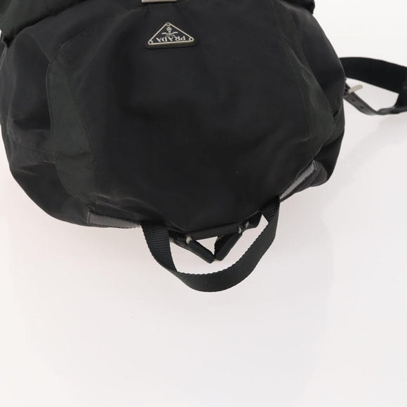 PRADA Rugzak Nylon Zwart Zilver Auth 180173