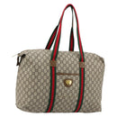 GUCCI GG Plus Supreme Web Sherry Line Tote Bag PVC Beige Gold Red Auth 180174-1