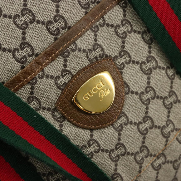 GUCCI GG Plus Supreme Web Sherry Line Tote Bag PVC Beige Gold Red Auth 180174