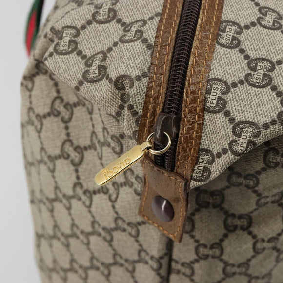 GUCCI GG Plus Supreme Web Sherry Line Tote Bag PVC Beige Gold Red Auth 180174