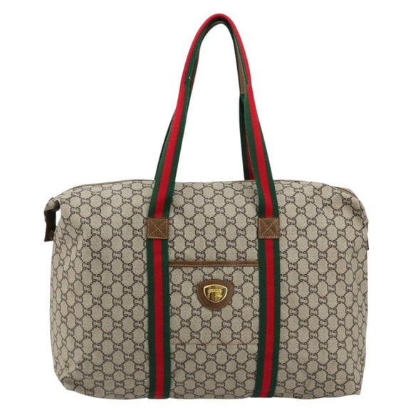 GUCCI GG Plus Supreme Web Sherry Line Tote Bag PVC Beige Gold Red Auth 180174