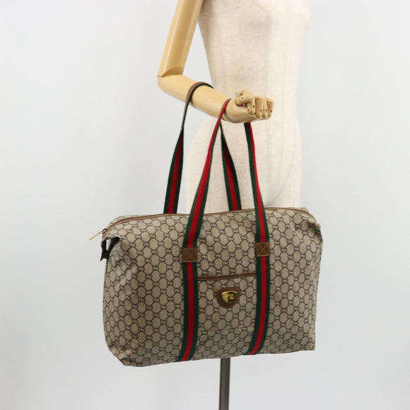 GUCCI GG Plus Supreme Web Sherry Line Tote Bag PVC Beige Gold Red Auth 180174
