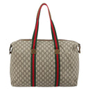 GUCCI GG Plus Supreme Web Sherry Line Tote Bag PVC Beige Gold Red Auth 180174-3
