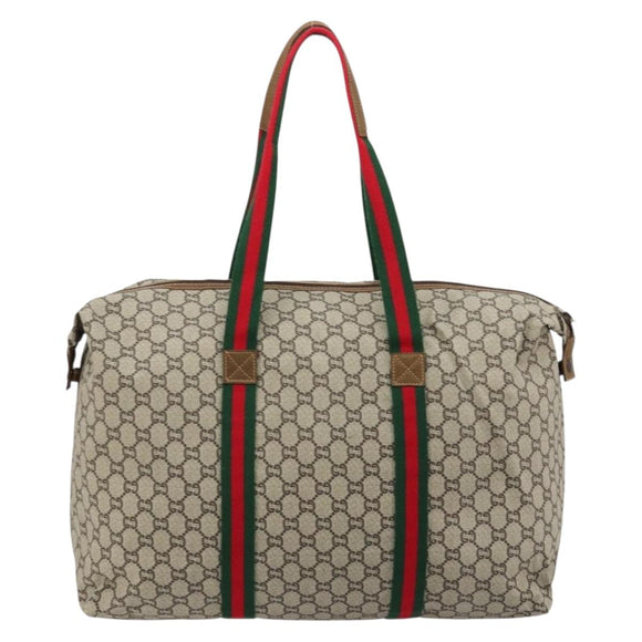 GUCCI GG Plus Supreme Web Sherry Line Tote Bag PVC Beige Gold Red Auth 180174