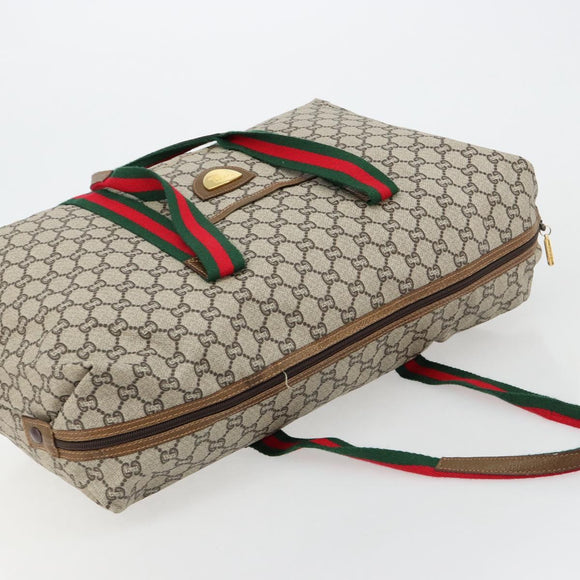 GUCCI GG Plus Supreme Web Sherry Line Tote Bag PVC Beige Gold Red Auth 180174