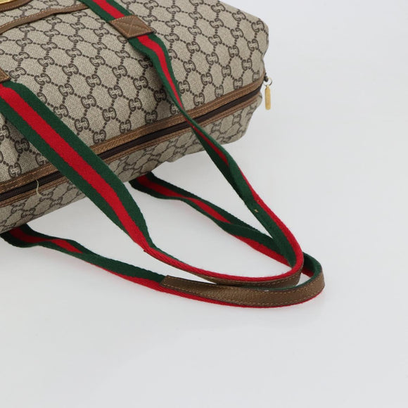 GUCCI GG Plus Supreme Web Sherry Line Tote Bag PVC Beige Gold Red Auth 180174