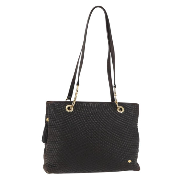 BALLY Chain Tote Bag Leather Brown Gold Auth 180178