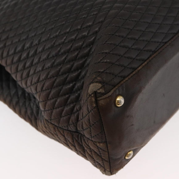 BALLY Chain Tote Bag Leather Brown Gold Auth 180178