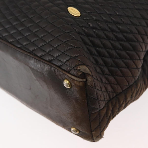 BALLY Chain Tote Bag Leather Brown Gold Auth 180178