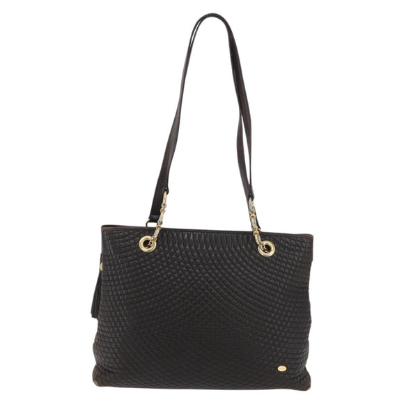 BALLY Chain Tote Bag Leather Brown Gold Auth 180178