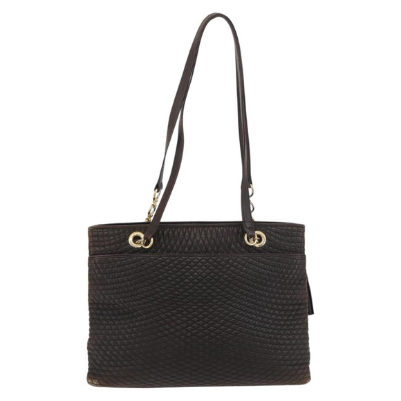 BALLY Chain Tote Bag Leather Brown Gold Auth 180178