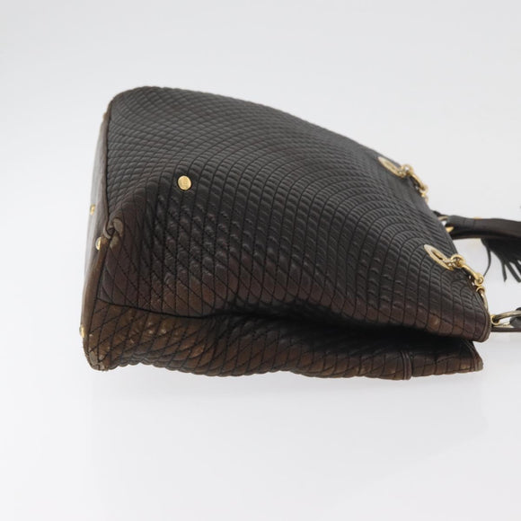 BALLY Chain Tote Bag Leather Brown Gold Auth 180178