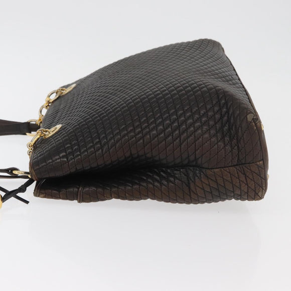 BALLY Chain Tote Bag Leather Brown Gold Auth 180178