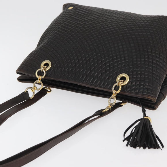 BALLY Chain Tote Bag Leather Brown Gold Auth 180178