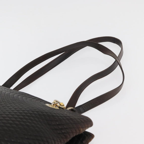 BALLY Chain Tote Bag Leather Brown Gold Auth 180178