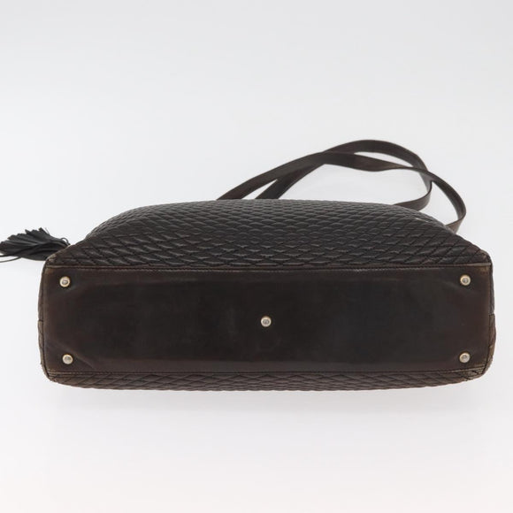 BALLY Chain Tote Bag Leather Brown Gold Auth 180178