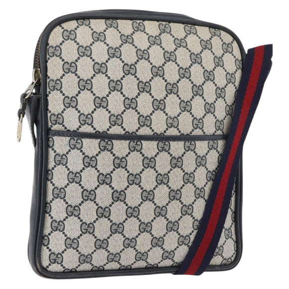 GUCCI GG Supreme Sherry Line Shoulder Bag PVC Navy Gold Auth 180181