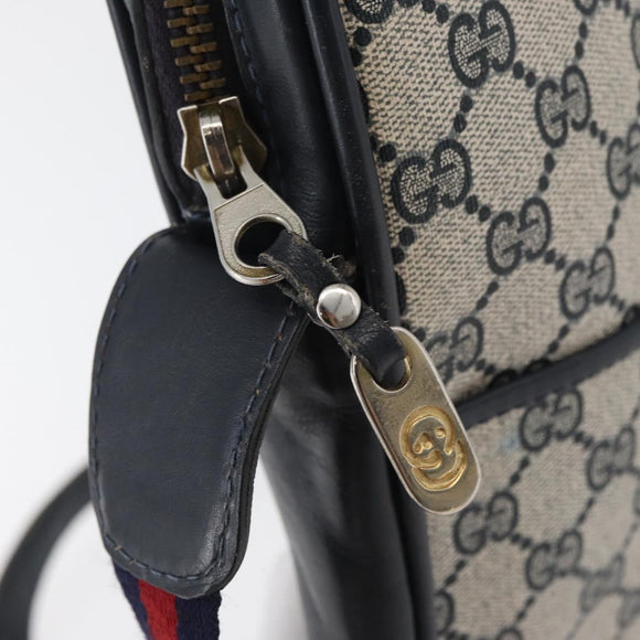 GUCCI GG Supreme Sherry Line Shoulder Bag PVC Navy Gold Auth 180181