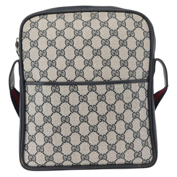 GUCCI GG Supreme Sherry Line Shoulder Bag PVC Navy Gold Auth 180181