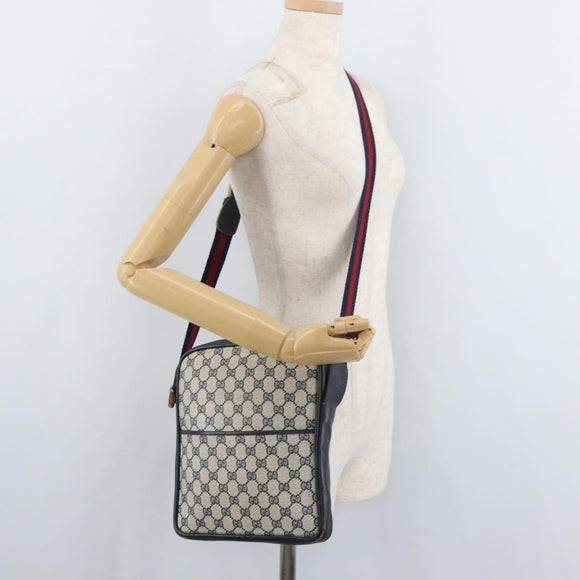 GUCCI GG Supreme Sherry Line Shoulder Bag PVC Navy Gold Auth 180181