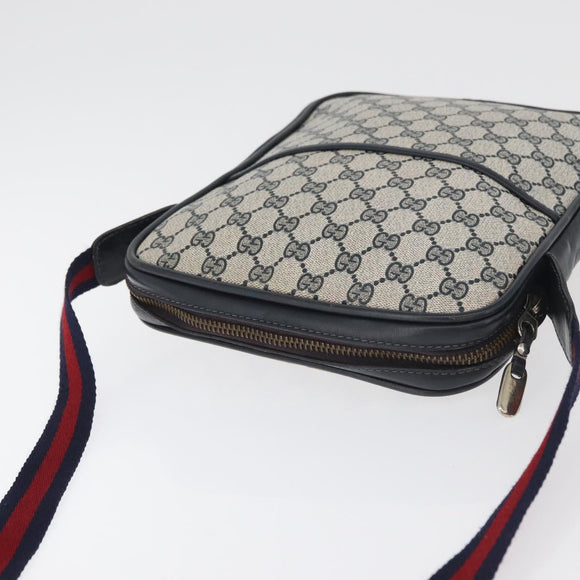 GUCCI GG Supreme Sherry Line Shoulder Bag PVC Navy Gold Auth 180181