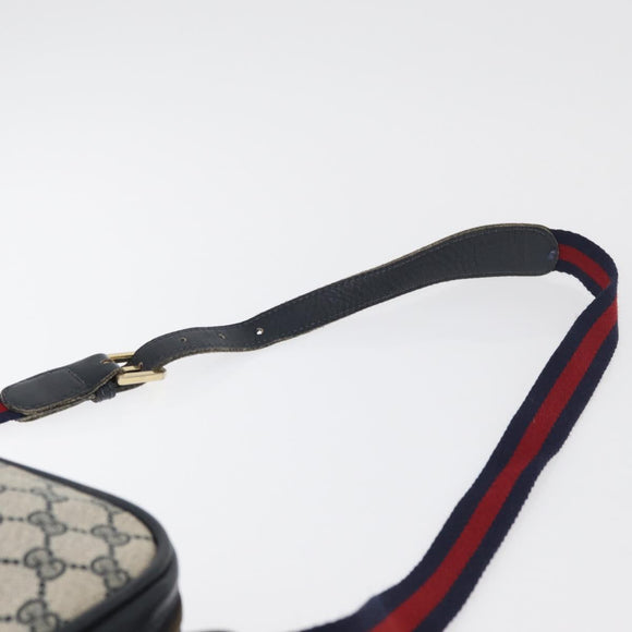 GUCCI GG Supreme Sherry Line Shoulder Bag PVC Navy Gold Auth 180181