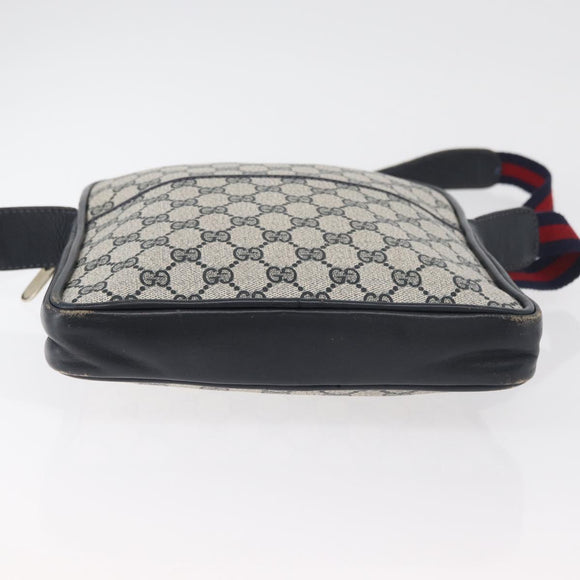 GUCCI GG Supreme Sherry Line Shoulder Bag PVC Navy Gold Auth 180181