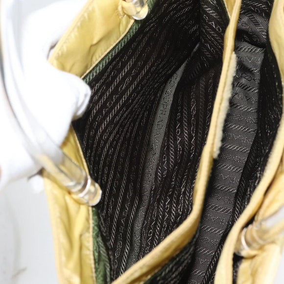 PRADA Hand Bag Nylon Yellow Silver Auth 180183