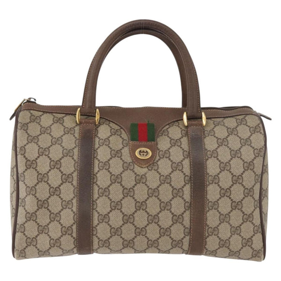 GUCCI GG Supreme Web Sherry Line Hand Bag PVC Beige Gold 40 02 007 Auth 180185